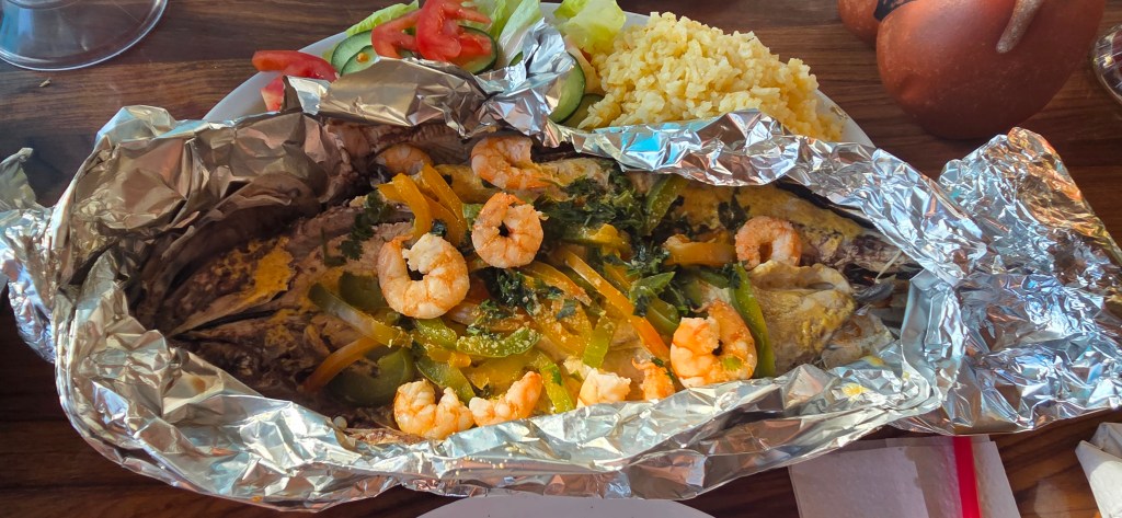 The tuna I caught was served at a local restaurant along the dock.